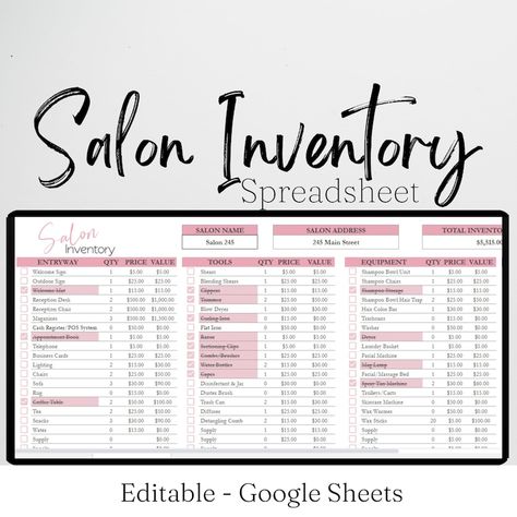 Salon Inventory Template, Salon Inventory Tracker Log, Beauty Salon Setup Checklist, Nail Salon Hair Salon Templates Google Sheet Supplies - Etsy Salon Inventory, Inventory Template, Inventory Tracker, Excel Spreadsheets Templates, Shampoo Bowls, Salon Names, Salon Business, Spreadsheet Template, Planner Printables