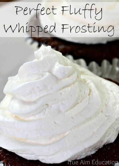 This Whipped Cream frosting is perfect and here’s why.  It�’s not too sweet.  It keeps it’s shape.  There’s only 4 ingredients.  It doesn’t melt at room temp and it doesn’t separate in the refrigerator.  Best of all, my kids love it and I don’t feel too bad about letting them eat it. Don’t you hate […] Whipped Icing Recipes, Fluffy Frosting Recipes, Whipped Cream Frosting Recipe, Perfect Whipped Cream, Frost Cupcakes, Cupcake Frosting Recipes, Whipped Icing, Frosting Recipes Easy, Recipes With Whipping Cream