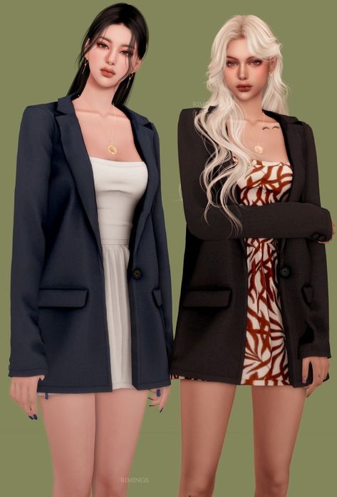 (16) [RIMINGS] Oversized Blazer & Tube Top Dress & Gold Medal Necklace – @rimings on Tumblr Sims 4 Blazer, Sims 4 Piercing, Sims 4 Female Cc, Ts4 Clothes, Sims 4 Piercings, Body Necklace, Sims 4 Mods Cc, Tumblr Sims 4, Normal Map