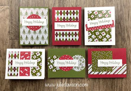 FREE Card Class: 6 Quick & Easy Cards with Stampin' Up! Shining Christmas Designer Paper | www.juliedavison.com #stampinup #StampinUpWCMD23 Easy Greeting Cards, Designer Paper Cards, Easy Cards, Christmas Layouts, Hand Made Greeting Cards, Free Card, Stampin Up Christmas Cards, Christmas Gift Card, Designer Paper