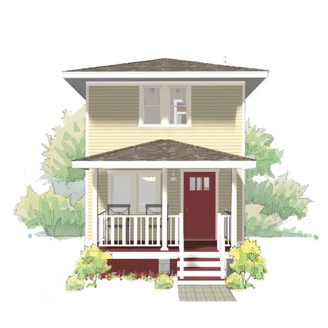 This two-bedroom cottage is a good match for shallow lots. Just sixteen feet wide and thirty feet deep, it brings all the essentials together in a small footprint while making room for a welcoming porch. Available in two roof styles: jerkinhead or hipped.
2 bedrooms - 1.5 baths
2 stories
16' W x 30' D x 23'-3" H
768 square feet
Delivery window: Call for timeline..
#tinyhouse #minimalistliving #smallspaces #tinyhouselife Tiny Cottage Plans, Farmhouse Front Porch Decorating, Vacation Cabins, Two Story Cottage, Cute Small Houses, Cottage Floor Plan, Tiny Beach House, Garage Plans With Loft, Small House Blueprints