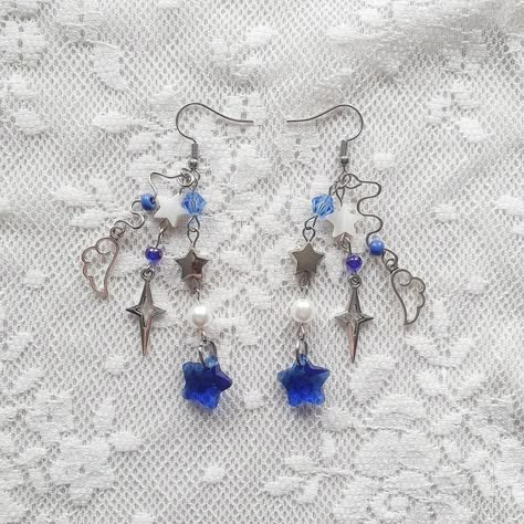 Dark Blue Earrings, Fairy Jewelry, Earrings Ear, Themed Jewelry, Handmade Jewelry Diy, Cross Earrings, Beads Handmade, Fantasy Jewelry, Earring Hooks