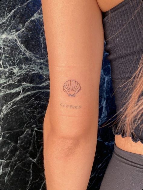 Tattoo Ideas Female Small Ocean, Small Tattoos Hawaii, Simple Hawaii Tattoo, Tattoo Beach Ideas, Hawaii Tattoo Small, Behind Elbow Tattoo Women, Beachy Tattoos For Women, Small Travel Tattoo, Camino Tattoo