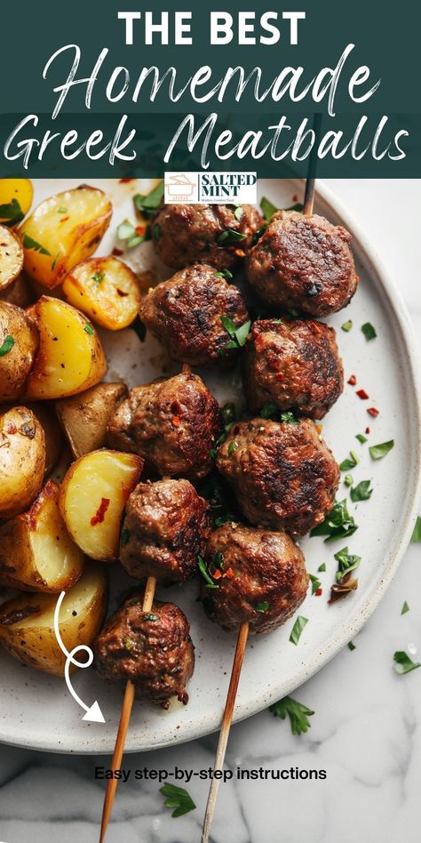 Looking for a healthier yet delicious Easy Dinner option? Try our Greek  Meatballs! 🌟 Versatile and bursting with flavor, these meatballs can be oven-baked for a lighter meal or fried to golden perfection. Using Ground Chicken, pork or beef, this recipe is a standout among meatballs Recipes, perfect for any day of the week. Ground Pork Meatballs, Greek Meatballs Recipe, Beef And Pork Meatballs, Meatball Dinner, Ground Pork Recipes, Greek Meatballs, Healthy Ground Beef, Mediterranean Food, Health Conscious