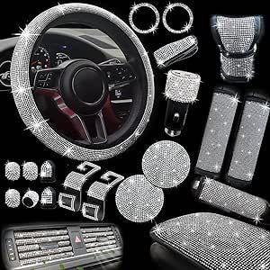 30 Pack Bling Car Accessories Set, Bling Steering Wheel Cover Women Universal Fit 15 Inch, Bling Car Vent Outlet Trims, Bling Armrest Cover, Bling Seat Belt Covers, Bling USB Charger (White) Car Interior White, Money Package, Bling Car, Bling Car Accessories, Seat Belt Covers, Car Deco, Diamond Accessories, Car Vent, Car Seat Cover Sets