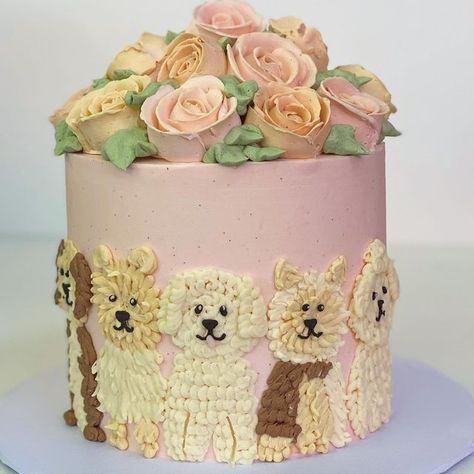 Danielle Keene Horvath on Instagram: "🐶🌸🐩 #puppycake" Dog Lover Cake, Puppy Dog Cupcakes, Puppy Birthday Cakes, Lover Cake, Dog Cupcakes, Farm Theme Birthday, Puppy Cake, Dog Cakes, Puppy Birthday