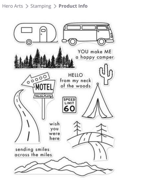 Road Trip Art, Adventure Tattoo, Adventure Decor, Travel Art Journal, Clear Acrylic Stamps, Adventure Art, Road Trip Adventure, Sketch Notes, Acrylic Stamp