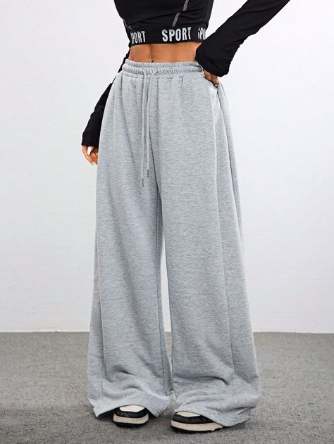 Women's Fall Streetwear Hip-Hop Knit Microfleece Drawstring Elastic Waistband Comfy Grey  Baggy 
 Wide Leg Sweatpants Grey    Knitted Fabric Plain Wide Leg Slight Stretch  Women Clothing, size features are:Bust: ,Length: ,Sleeve Length: Sweatpants Grey, Fall Streetwear, Athletic Sweatpants, Wide Leg Sweatpants, Kids Sleepwear, Long Shirt, Kids Beachwear, Womens Fall, Maternity Bag