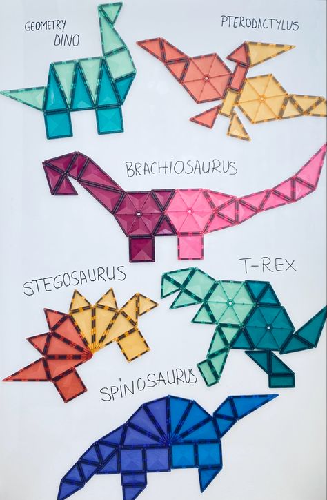 Connectix magnatiles Dinosaur geometry  ideas Vetenskapliga Experiment, Dinosaur Activities Preschool, Magnetic Blocks, Magnet Toys, Dinosaur Activities, Magnetic Tiles, E Mc2, Toddler Play, Toddler Learning Activities