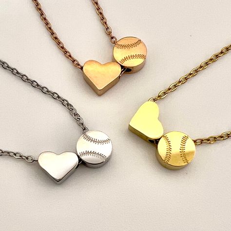 baseball necklace with charm, baseball necklace in gold, silver and rose gold with heart charm Softball Backgrounds, Softball Things, Softball Girls, Softball Jewelry, Softball Necklace, Softball Cheers, Baseball Jewelry, Baseball Drills, Minimalistic Jewelry