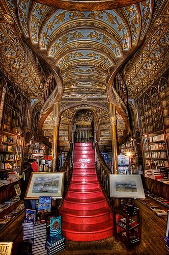 Red Staircase of Lello Bookstore ~ Porto Portugal Porto Library, Portugal Library, Livraria Lello, Beautiful Library, Old Library, Bella Bella, Stairway To Heaven, Portugal Travel, Spain And Portugal