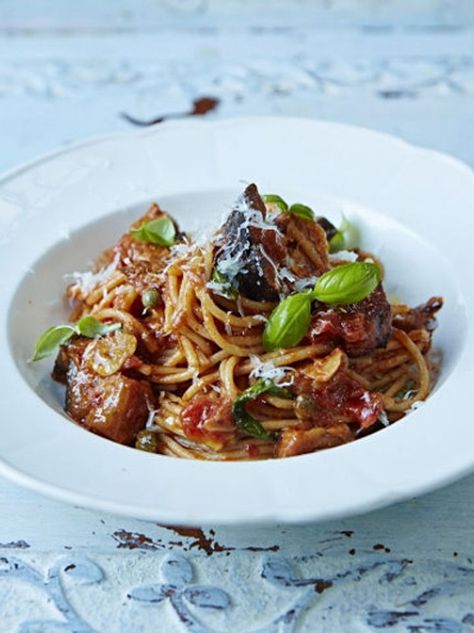 7 vegetarian pasta recipes | Features | Jamie Oliver | Jamie Oliver Sicilian Spaghetti, Norma Pasta, Pasta Norma, Spaghetti Alla Norma, Sicilian Pasta, Summer Pasta Recipes, Pasta Italiana, Vegetarian Pasta Recipes, Italian Pasta Dishes