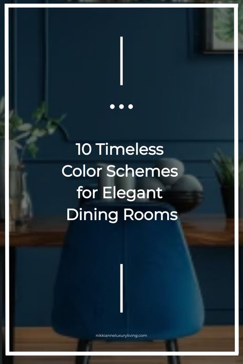 Discover 10 timeless color schemes for elegant dining rooms. From classic neutrals to bold jewel tones, find the perfect palette to transform your space.  Some of the links in my articles are affiliate links.  If you make a qualified purchase from one of my links I will make a small commission at no cost to you. Thank you for your support!!! Walnut Dining Table Blue Chairs, Dining Room Color Palette Ideas, Traditional Navy Dining Room, Dining Room Wallpaper Blue, Dining Room With Blue Walls, Accent Wall Behind Dining Table, Navy Blue Accent Wall Dining Room, Jewel Tone House Color Scheme, Dark Blue Dining Room Ideas