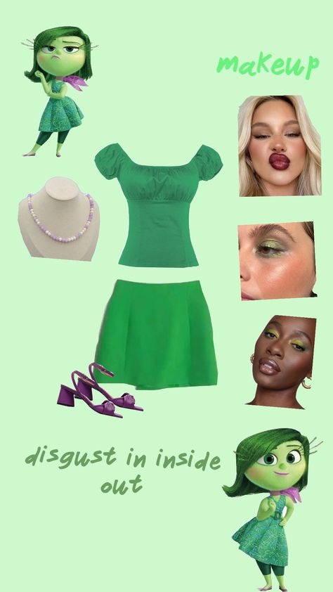 ☆inside out☆ # insideout #movie #disgust Disgust Inside Out Halloween Costume, Disgust Inside Out Outfit, Disgust Inside Out Outfit Ideas, Disgust Halloween Costume, Halloween Costumes Inside Out, Halloween Costume Work Appropriate, Diy Inside Out Costume, Disgust Inside Out Costume, Disgust Inside Out