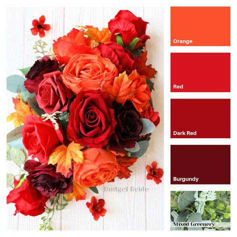 Tropical Wedding Colors Palette Budget-bride.shop, Fall Wedding Red And Orange, Rustic Wedding Color Schemes Summer Colour Palettes, Late Summer Early Fall Wedding Colors, Colors That Compliment Orange, Fall Bride Bouquets, Autumn Wedding Colors Palette, Spring Wedding Simple, October Wedding Ideas Colors