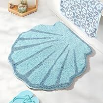 Sea Bathroom Decor, Blue Bath Rug, Seashell Bathroom, Sea Bathroom, Ocean Bathroom, Rich Decor, Blue Bath, Beach Bath, Bathroom Rugs And Mats