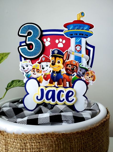 Diy Paw Patrol Cake Topper, Cricut Paw Patrol, Paw Patrol Cake Topper, Paw Patrol Party Decorations, Baby Party Themes, 4th Birthday Boys, Paw Patrol Birthday Theme, Paw Party, Cricut Cake