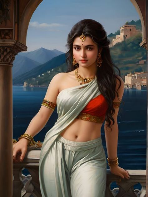 Portrait of a woman - Fine art Indian Lady Painting, Indian Woman Aesthetic, Kissing Videos, Saraswati Photo, Indian Culture And Tradition, Seductive Dress, Anu Emmanuel, Bengali Bridal Makeup, Indian Women Painting