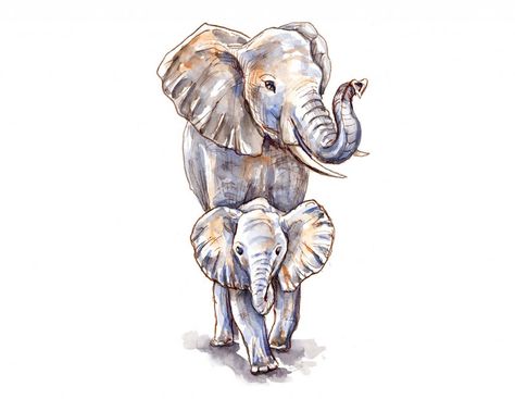 Little Footsteps Elephant Themed Nursery, Elephant Watercolor, Family Art Print, Wal Art, Animal Family, Elephant Canvas, Watercolor Elephant, Elephant Family, Family Art