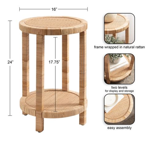 Kate and Laurel Rafina Rattan Side Table - 16x16x24 - Bed Bath & Beyond - 40695373 Boho Plant Stand, Coastal Accent Table, Home Office Area, Addition Ideas, Wall Frame Set, Wall Mirrors Set, Rattan Side Table, Rattan Table, Office Area