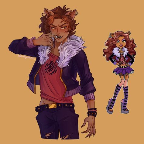 Clawdeen Wolf - genderbend Clawdeen X Draculaura Genderbend, Clawdeen And Draculaura Fanart, Draculaura Genderbend, Monster High Genderbend, Clawdeen Wolf Fanart, Clawdeen Wolf Aesthetic, 2020 Nostalgia, Aesthetic Monster High, Monster High Fanart