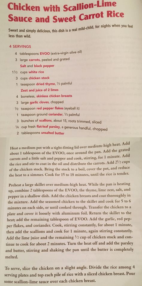 Scallion Lime Chicken with Sweet Carrot Rice - Rachel Ray Express lane meals To vegetarian-ize use a bag and a half of quorn chicken tenders Scallion Rice Recipe, Scallion Rice, Quorn Chicken, Carrot Rice, Sweet Carrot, Rachel Ray, Lime Sauce, Lime Chicken, Rice Recipe