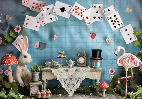 Wonderland Tea Party Backdrop - Gatsby Backdrop Tea Party Backdrop, Flamingo Photography, Tea Party Photography, Alice In Wonderland Props, Alice In Wonderland Pictures, Photo Booth Background, Decorative Wall Tiles, Garden Party Decorations, Pregnant Wedding