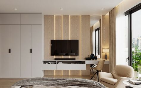 Tv With Wardrobe Master Bedrooms, Bedroom Master With Cupboard, Tv Unit With Wardrobe, Wardrobe With Tv Unit, Walking Wardrobe, Tv Console Design, Bedroom Tv Cabinet, Tv Unit Bedroom, Tv Unit Design Modern