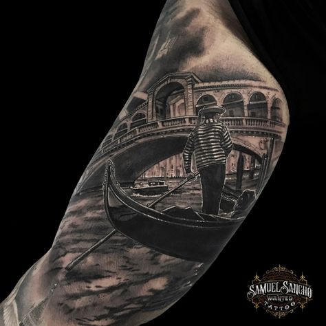 Venice City Tattoo by Samuel Sancho Gondola Tattoo, Venice Tattoo, Building Tattoo, Tattoo Klein, Italy Tattoo, Venice City, Italian Theme, C Tattoo, City Tattoo