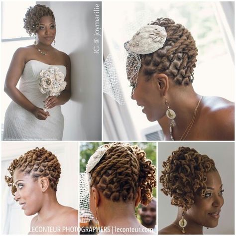 She's gorgeous! Love the locs Wedding Styles For Microlocs, Wedding Styles For Short Locs, Short Locs Wedding Hairstyles Brides, Wedding Hairstyles For Locs Dreadlocks, Bride Hairstyles With Locs, Bridal Styles For Locs, Sisterlocs Bridal Hairstyles, Bride Dreadlocks Wedding Styles, Wedding Styles With Locs