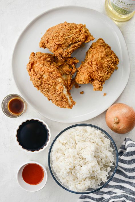 Simply Scratch Crispy Fried Chicken Fried Rice - Simply Scratch Fried Chicken Photography, Fried Chicken With Rice, Spicy Fried Rice Recipe, Leftover Fried Chicken, Fried Chicken Rice, Delicious Fried Rice, Crispy Food, Chicken Fried Rice Recipe, Making Fried Chicken