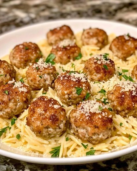 Emily Recipes Ricotta Stuffed Chicken, Ricotta Meatballs, Lemon Ricotta, Orzo Pasta, Chicken Meatballs, Greek Dishes, Ground Chicken, Ricotta Cheese, Grated Parmesan Cheese