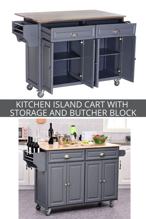 Butchers Block Island On Wheels, Trolley Design Ideas, Kitchen Trolley Design, Trolley Design, Drop Leaf Kitchen Island, Island On Wheels, Kitchen Carts, Portable Kitchen Island, One Wall Kitchen