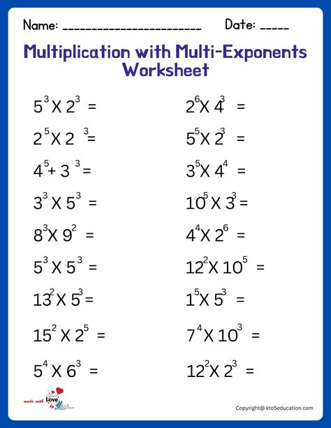 Multiplication With Multiple Exponents Worksheet | FREE Download Check more at https://kto5education.com/multiplication-with-multiple-exponents-worksheet/ Exponents Rules, Exponent Laws, 8th Grade Math Worksheets, Pre Algebra Worksheets, Exponent Rules, Multiplication Worksheet, Couples Therapy Worksheets, Exponent Worksheets, Common And Proper Nouns