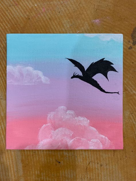 Easy Dragon Painting On Canvas, Dragon Silhouette Painting, Dragon Paintings Easy, Simple Dragon Painting, Dragon Painting Easy, Dragon Painting Acrylic Easy, Fantasy Canvas Painting, Flying Dragon Silhouette, Dragon Acrylic Painting