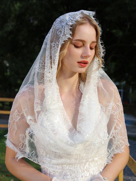 1pc Bride Lace Edge Veil Head Cover Hijab Shawl Scarf, Muslim White    Polyester  Cathedral Veil  All Wedding & Event, size features are:Bust: ,Length: ,Sleeve Length: Lace Edge Veil, Lace Veils Bridal, Mantilla Veil, Short Veil, Veil Hairstyles, Cathedral Veil, Lace Veils, Elegant Dresses Long, Wedding Veil