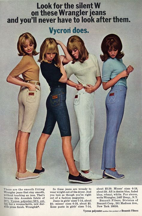 Wrangler jeans ads 1963-1969 Jeans Ads, 1966 Fashion, History Of Jeans, 1963 Fashion, Disco Style, Denim Workwear, Vintage Denim Jeans, Seventeen Magazine, 70s Disco