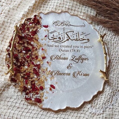 Nikkah tray with pearls and rose petals detailing! . Dimensions 10" . . Dm to order! . . . #resin #resinart #resinartwork #resinartist #resincraft #resinpour #resinmolds #resinaepoxi #pearls #resintray #resinnikahtray #resinplate #resinplaque #nikah #wedding #weddinggift #luxuryart #dubai #resinartpakistan #resinartkingdom #resinartideas #rosepetals #abstractart #smallbusiness #handmade #epoxyresin #resinified #pakistan Nikkah Tray, Nikah Wedding, Resin Pour, Resin Artwork, Diy Resin Art, Luxury Art, Diy Resin, Resin Molds, Resin Diy