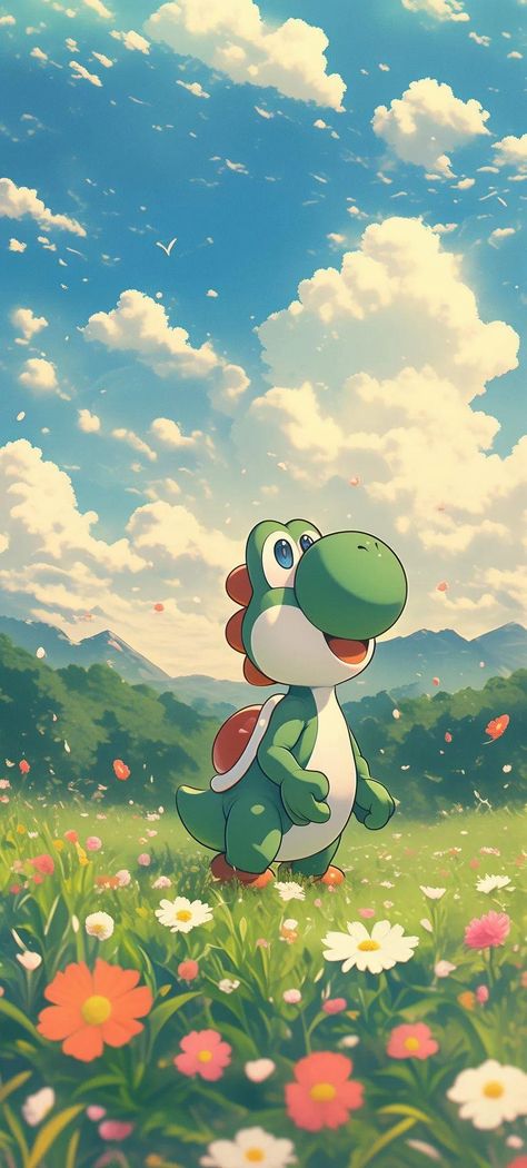 Yoshi Drawing, How To Make Wallpaper, Nintendo Mario Bros, Mario Yoshi, Studio Ghibli Background, New Wallpapers, Ninja Art, Super Mario Art, Anime Canvas Art