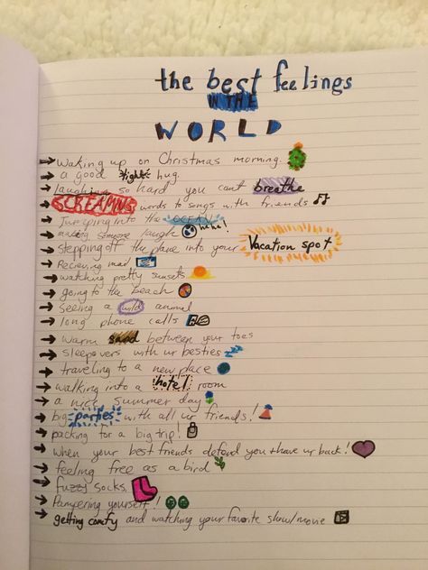 “The best feelings in the world” ideas for your bullet journal Best Feelings In The World List Journal, The Best Feelings In The World, Grunge Journal Ideas, Wellbeing Art, Best Feelings In The World, World Ideas, Girl Language, The Best Feelings, Best Feelings