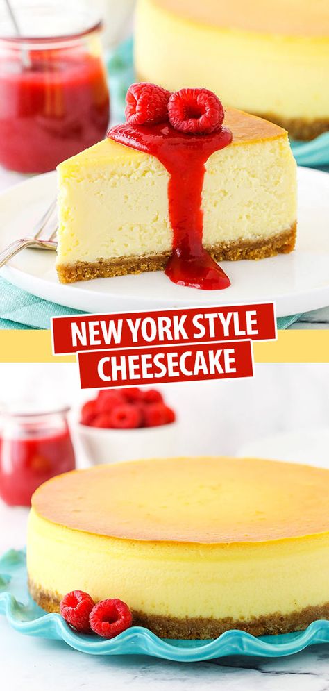 This smooth and creamy New York Style Cheesecake is a slice of dessert heaven! It's a rich, velvety cheesecake with a classic graham cracker crust. #cheesecake #newyorkcheesecake #newyorkstylecheesecake #homemadecheesecake #cheesecakerecipe #newyorkcheesecakerecipe #howtomakecheesecake #homemadecheesecakerecipe 9” Cheesecake, Ny Cheesecake Recipe, Best Cheesecake Recipe New York, 7” Cheesecake Recipe, Original Cheesecake, 6 Inch New York Cheesecake, Amazing New York Cheesecake, Homemade Cheesecake Recipes, Life Love And Sugar