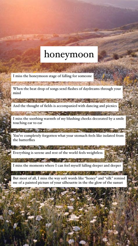 A wholesome poem about the honeymoon stage of falling in love The Six Stages Of Falling In Love With Her, Honeymoon Stage Quotes, Amazing Poems, Stage Quotes, Honeymoon Stage, Cottagecore Wedding, Stages Of Love, Beat Drop, Falling For Someone