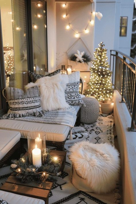 Christmas Balcony Decor, Christmas Balcony, Balcony Decor Ideas, Porch And Balcony, Apartment Patio, Apartment Balcony, Apartment Balcony Decorating, The Magic Of Christmas, Magic Of Christmas