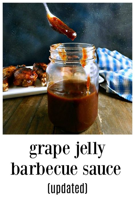 There\'s a reason this oddity of a recipe, Easy Grape Jelly Barbecue Sauce has stood the test of time...it\'s insanely delicious! Add a few modern ingredients and It\'s even better. #GrapeJellyBarbecueSauce #GrapeJellyHeinzChiliSauceBarbecueSauce #ChiliSauceGrapeJellyBarbecueSauce #BarbecueSauce Homemade Grape Jelly, Easy Bbq Sauce, Grape Recipes, Barbecue Sauce Recipes, Homemade Barbecue Sauce, Slow Cooker Pulled Pork, Bbq Sauce Recipe, Grape Jelly, Bbq Sauce Homemade