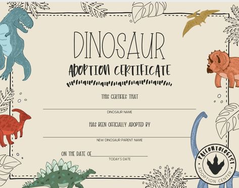 Adopt A Dinosaur, Jurassic Park Birthday Party, Dinosaur Birthday Theme, Jurassic Park Birthday, Baby Boy 1st Birthday Party, Dinosaur Themed Birthday Party, Wild One Birthday Party, Minion Birthday, Adoption Certificate