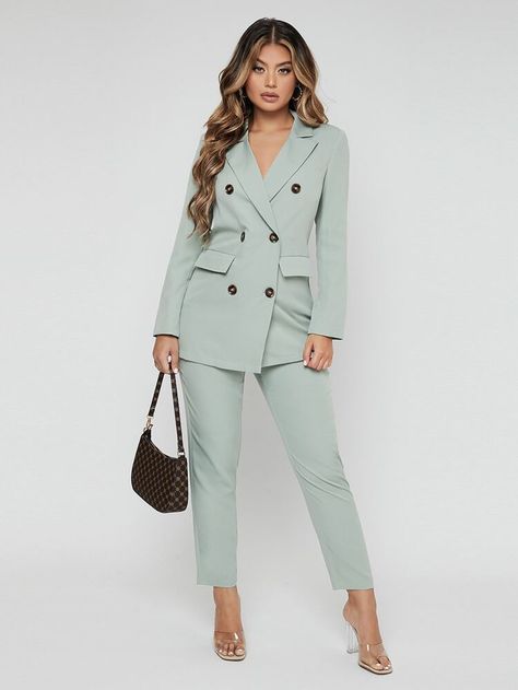 Get discounts for SHEIN SXY Lapel Neck Double Breasted Blazer & Pants Suit and find more styles you'll enjoy.✓Students get an extra 15% off.✓Free Shipping on orders over CA$49+ Double Breasted Blazer Outfit Women, Graduation Suits For Women, Legal Secretary, Suits And Sneakers, Secretary Outfits, Graduation Suits, Pant Suits For Women, Blazer Outfits For Women, Purple Suits