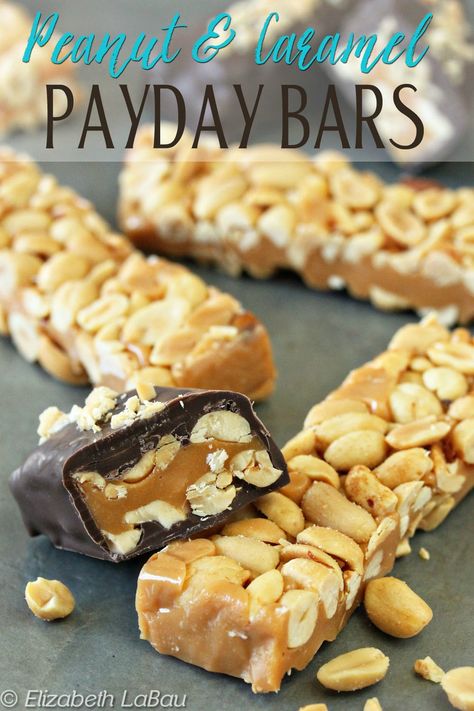 2-Ingredient PayDay bars you can make at home! | From candy.about.com Canna Cookies, Payday Bars, Payday Candy, Candy Bar Recipe, Butter Candy, Salted Peanuts, Chocolate Candy Recipes, Peanut Butter Candy, Homemade Candy