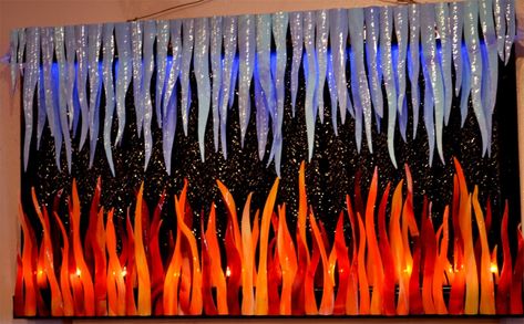 Glass sculpture “Fire and Ice” by George Yancura. | Bottlebrush Gallery & Center for the Arts Ice Theme Party, Fire And Ice Party, Fire And Ice Theme, School Dance Decorations, School Dance Themes, Ice Club, Ice Theme, Fire N Ice, School Dance Ideas