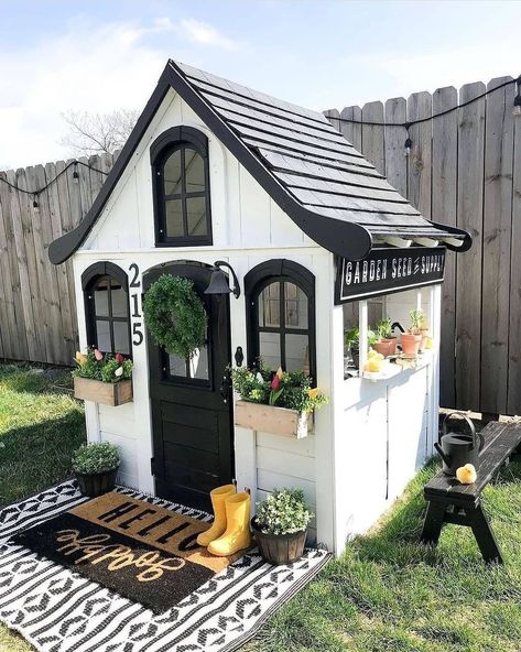 4,813 Likes, 53 Comments - Farmhouse Homes 🏡 (@farmhouse_homes) on Instagram: “Would you LOVE to have this cute farmhouse style playhouse in your backyard? ❤🙌 This would be SO…” Shed Playhouse, Backyard Kids Play Area, Backyard Playhouse, Playhouse Outdoor, Farmhouse Inspiration, Wooden Playhouse, Beautiful Farm, Backyard Playground, Backyard Play