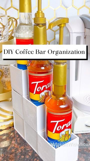 Coffee Bar Organization, Bar Organization, Hot Glue Sticks, Dollar Tree Diy Organization, Ninja Coffee Bar, Diy Coffee Station, Coffee Organization, Coffee Area, Coffee Bar Station